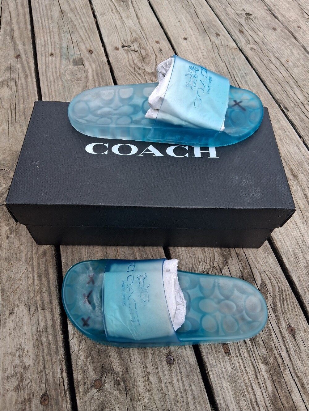 Coach Ulyssa Slides Size 6 Sea Mist Blue Transparent Rubber Sandals New w/ Box